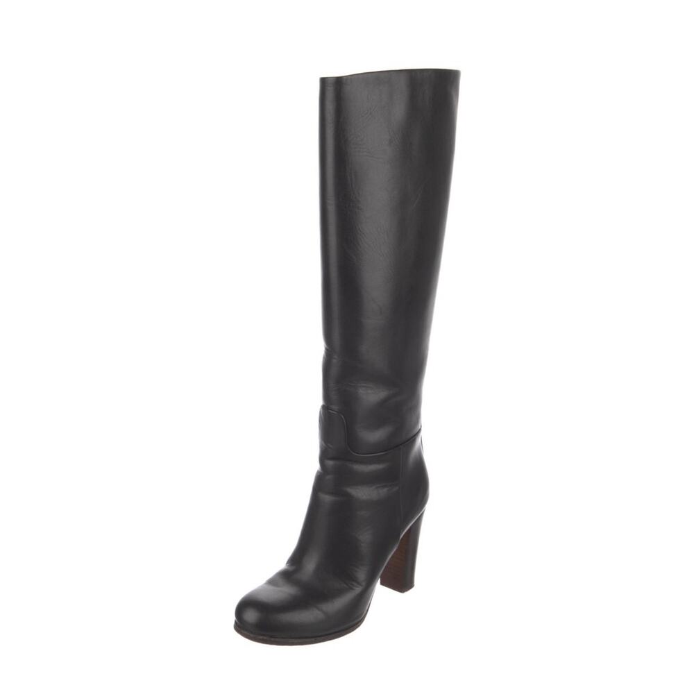 Celine Leather Knee-High Boots US 6 | IT 36 Black Semi-Pointed Toes Block Heels - Picture 2 of 5